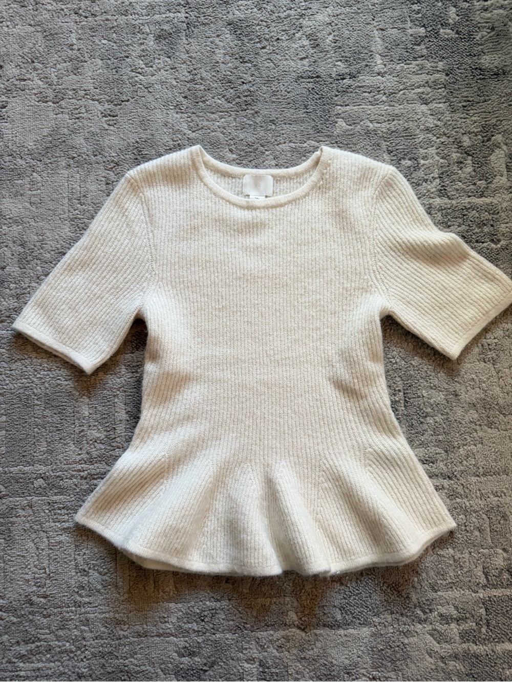 H&M Cream Ribbed Peplum Short Sleeve Top